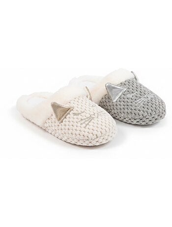 Confezione 2 Paia Pantofole Donna Gatto Fodera Eco-Pelliccia