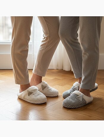 Confezione 2 Paia Pantofole Donna Gatto Fodera Eco-Pelliccia