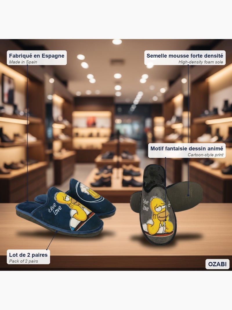 Confezione 2 paia pantofole mule uomo ozabi fantasia cartone animato Blu grigio - Kiabi