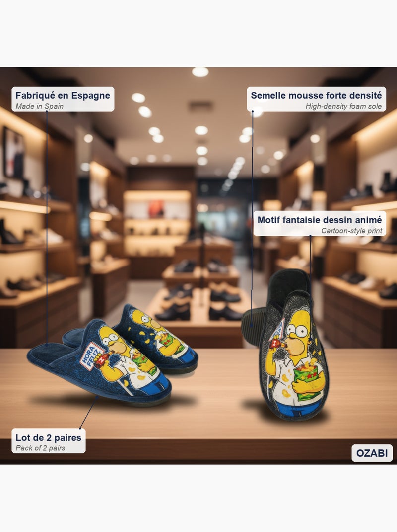 Confezione 2 paia pantofole mule uomo ozabi fantasia cartone animato Blu Nero - Kiabi