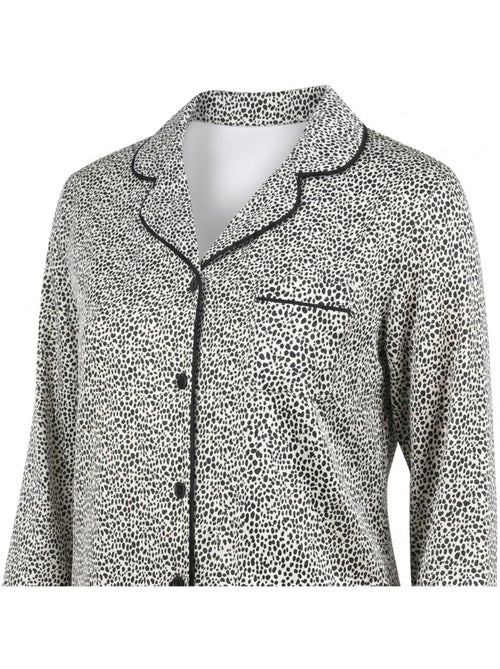 Confezione 2 Pigiami Donna Lunghi Satinati Stampati Collo Camicia OZABI - Kiabi Confezione 2 Pigiami Donna Lunghi Satinati Stampati Collo Camicia OZABI - Kiabi