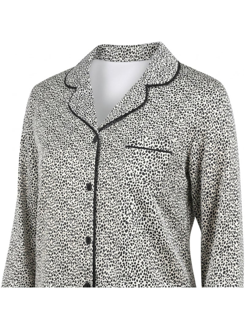 Confezione 2 Pigiami Donna Lunghi Satinati Stampati Collo Camicia OZABI Nero Rosa - Kiabi