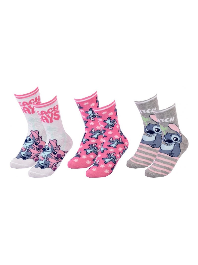 Confezione 3 Calzini Bambina DISNEY LILO E STITCH Bianco Rosa Grigio - Kiabi