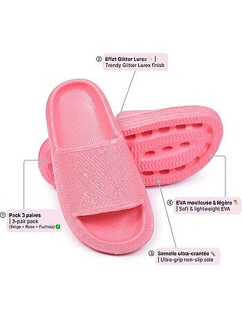 Confezione 3 Ciabattine Bambina Glitter Paillettes - Beige Rosa Fucsia
