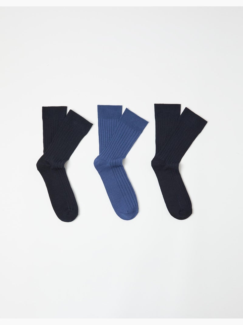 Confezione 3 paia di calze alte a coste, MO Fashion Blu - Kiabi