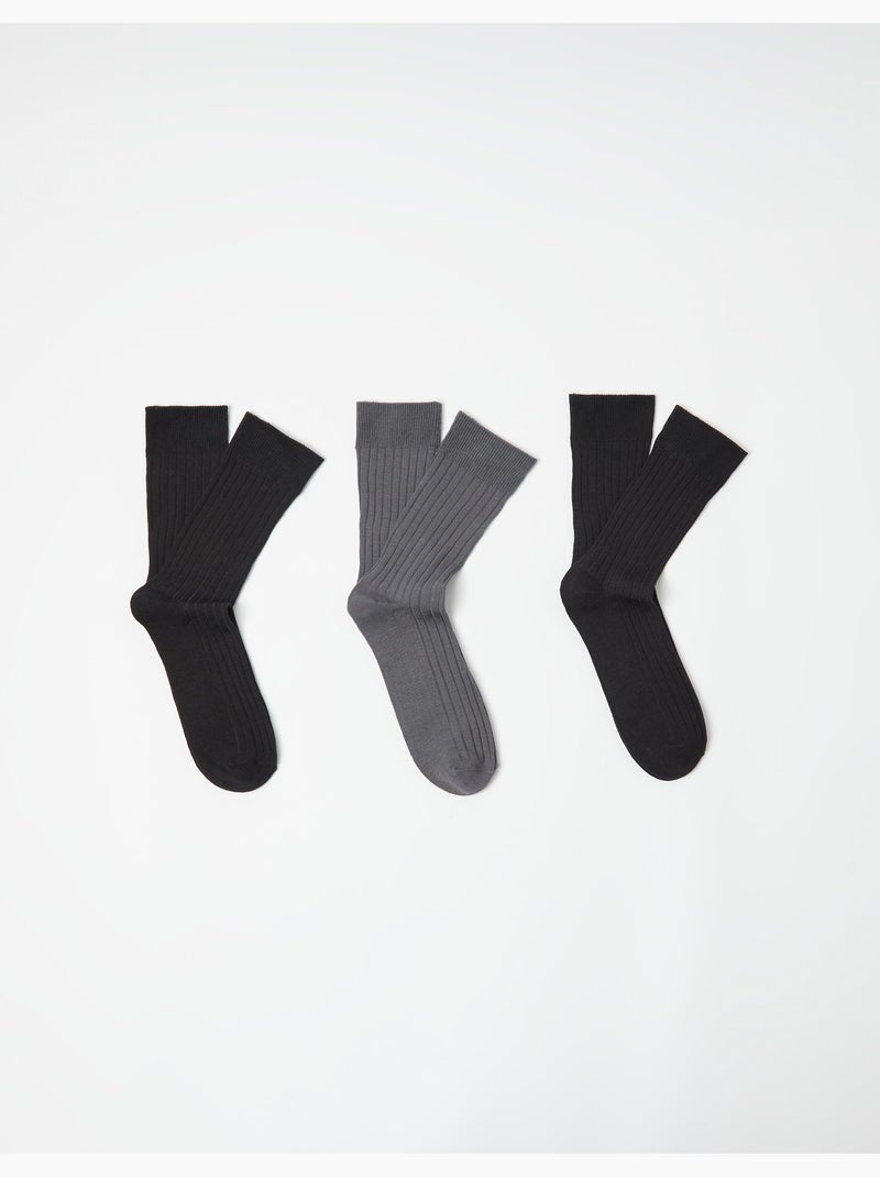 Confezione 3 paia di calze alte a coste, MO Fashion Nero - Kiabi