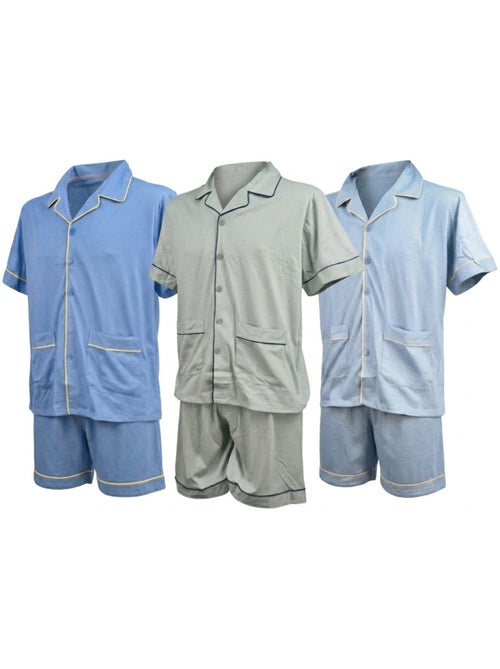 Confezione 3 Pigiami Corti Uomo Cotone Maggioritario, Collo Camicia Bottoni - Kiabi Confezione 3 Pigiami Corti Uomo Cotone Maggioritario, Collo Camicia Bottoni - Kiabi