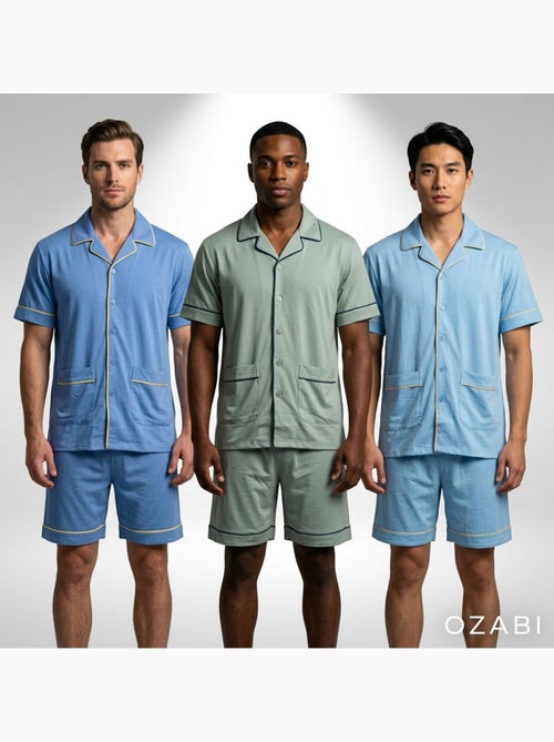 Confezione 3 Pigiami Corti Uomo Cotone Maggioritario, Collo Camicia Bottoni - Kiabi Confezione 3 Pigiami Corti Uomo Cotone Maggioritario, Collo Camicia Bottoni - Kiabi