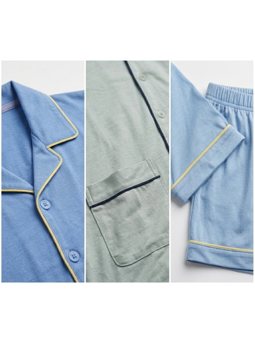 Confezione 3 Pigiami Corti Uomo Cotone Maggioritario, Collo Camicia Bottoni - Kiabi Confezione 3 Pigiami Corti Uomo Cotone Maggioritario, Collo Camicia Bottoni - Kiabi