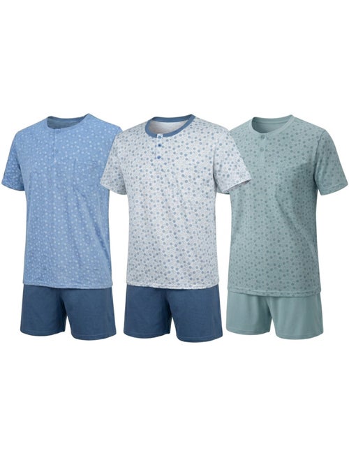 Confezione 3 Pigiami Corti Uomo Cotone Prevalente, Collo Bottoni - Kiabi Confezione 3 Pigiami Corti Uomo Cotone Prevalente, Collo Bottoni - Kiabi