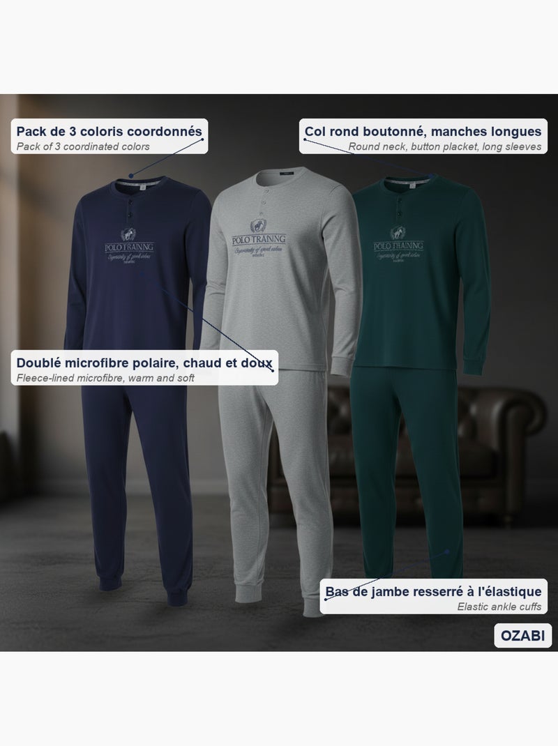 Confezione 3 pigiami uomo con pile ozabi - colori assortiti Blu grigio - Kiabi