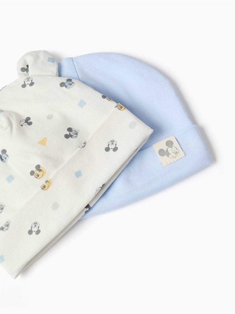 Confezione da 2 berretti in cotone con motivo Mickey Blu chiaro - Kiabi