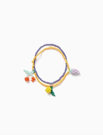 Confezione da 2 braccialetti con perline con ciondoli a forma di frutta