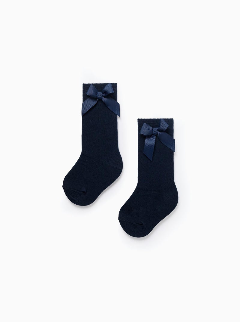 Confezione da 2 calze al ginocchio a costine con fiocco Blu scuro - Kiabi