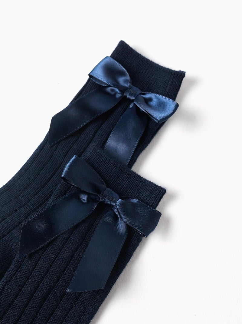 Confezione da 2 calze al ginocchio a costine con fiocco Blu scuro - Kiabi