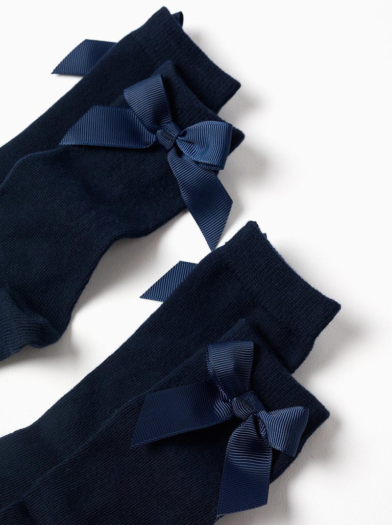 Confezione da 2 calze al ginocchio a costine con fiocco Blu scuro - Kiabi