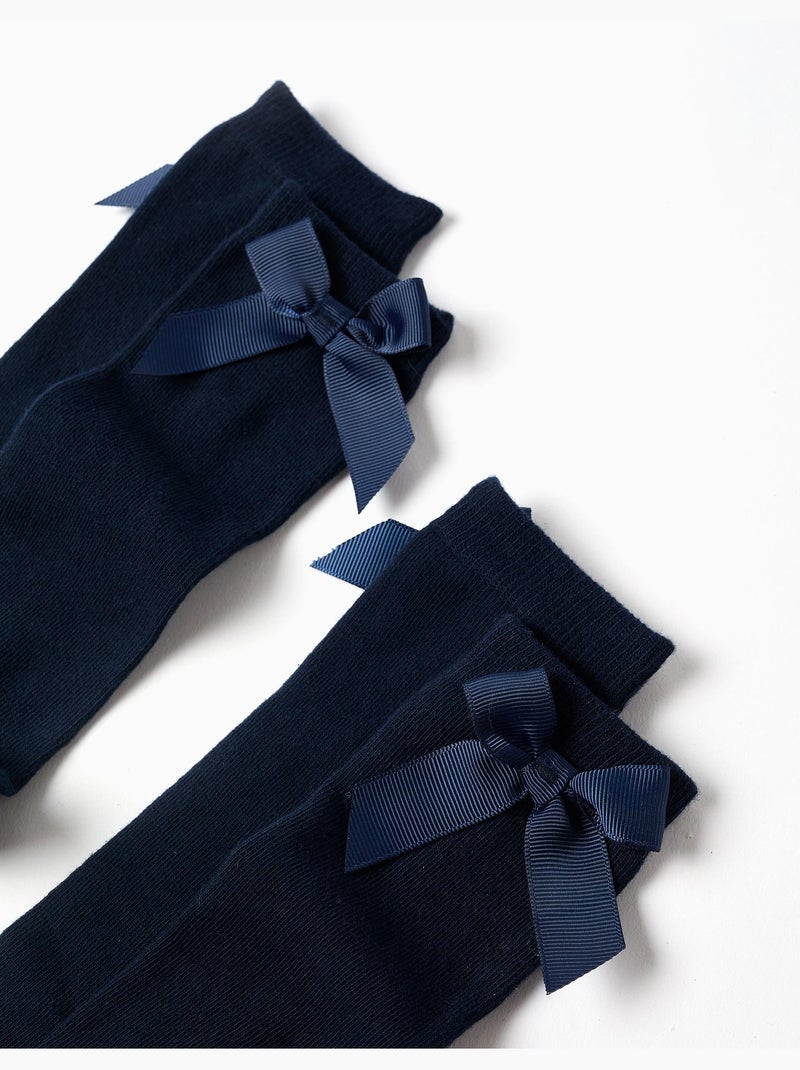 Confezione da 2 calze al ginocchio con fiocco Blu scuro - Kiabi
