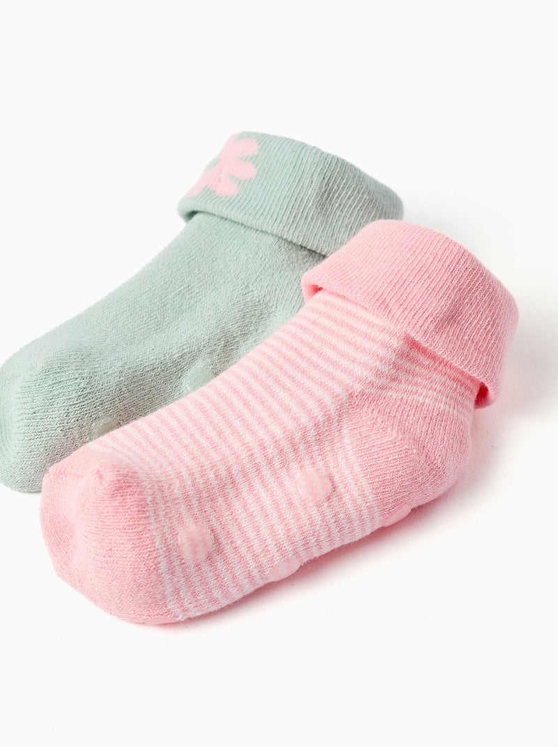 Confezione da 2 calzini antiscivolo in spugna Verde/Rosa - Kiabi