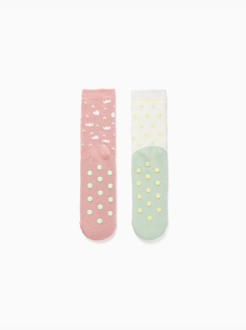 Confezione da 2 calzini antiscivolo spessi con motivi Multicolore - Kiabi