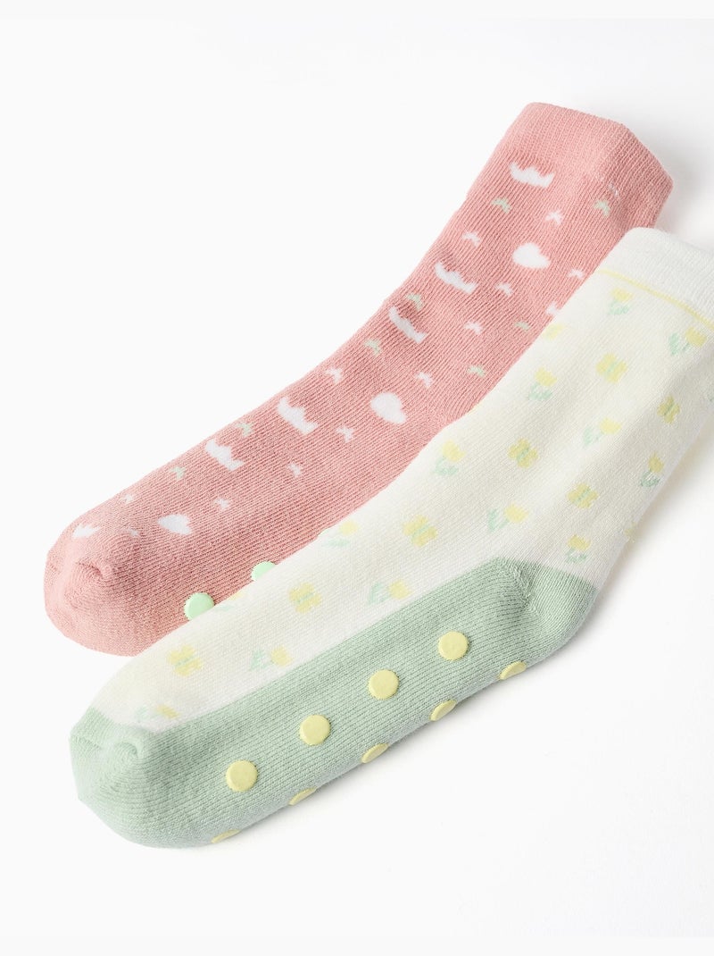 Confezione da 2 calzini antiscivolo spessi con motivi Multicolore - Kiabi