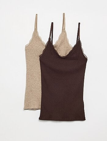 Confezione da 2 canotte a costine con pizzo
