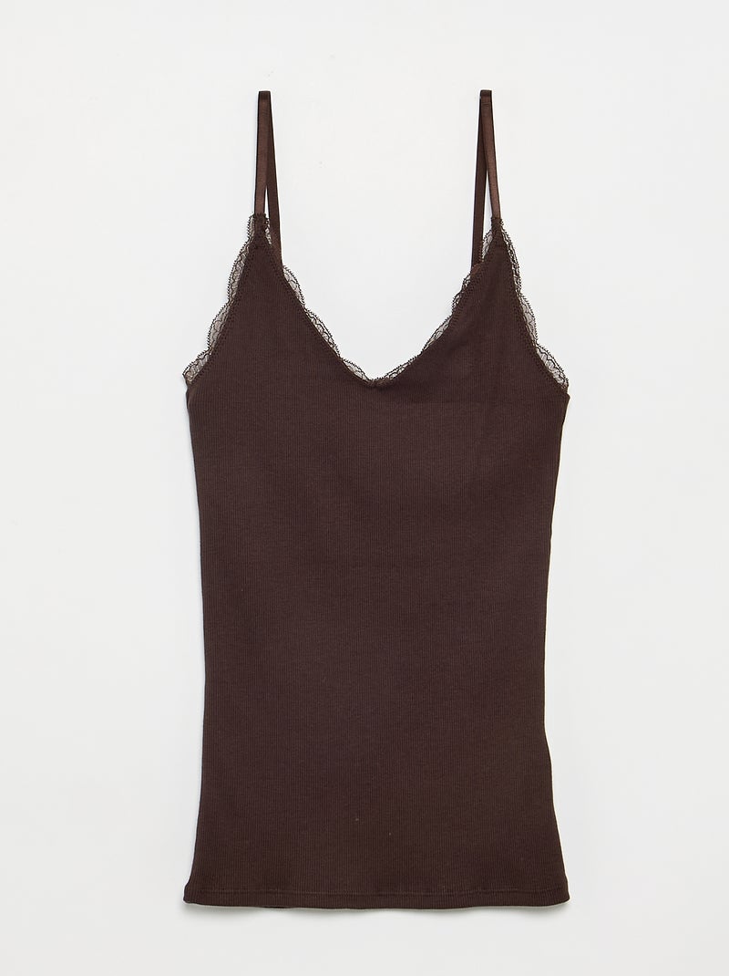 Confezione da 2 canotte a costine con pizzo Marrone scuro - Kiabi