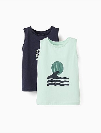 Confezione da 2 canottiere in cotone con stampe da spiaggia