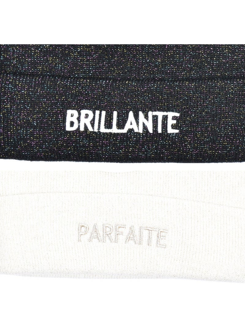 Confezione da 2 cappelli donna lurex brillante ricamo messaggio ozabi Beige/Nero - Kiabi