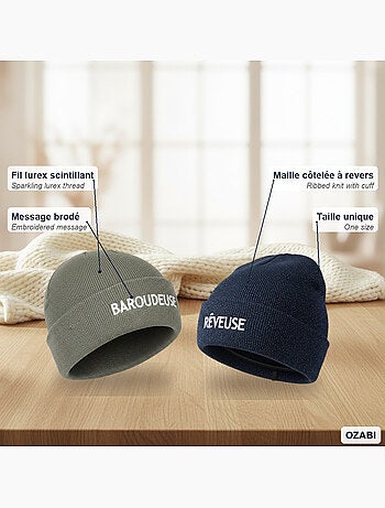 Confezione da 2 cappelli donna lurex brillante ricamo messaggio ozabi