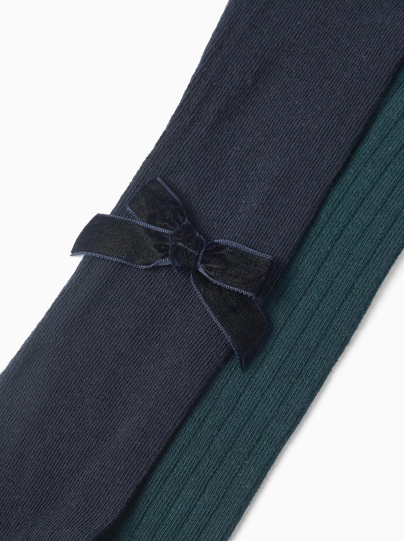 Confezione da 2 collant a costine/con fiocco Blu Verde - Kiabi