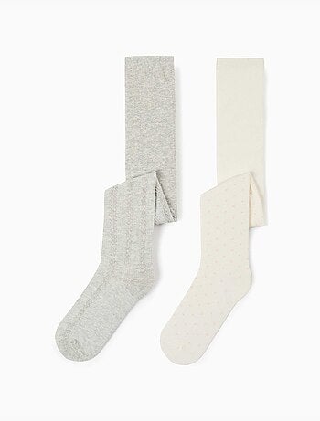 Confezione da 2 collant con pois/maglia a treccia