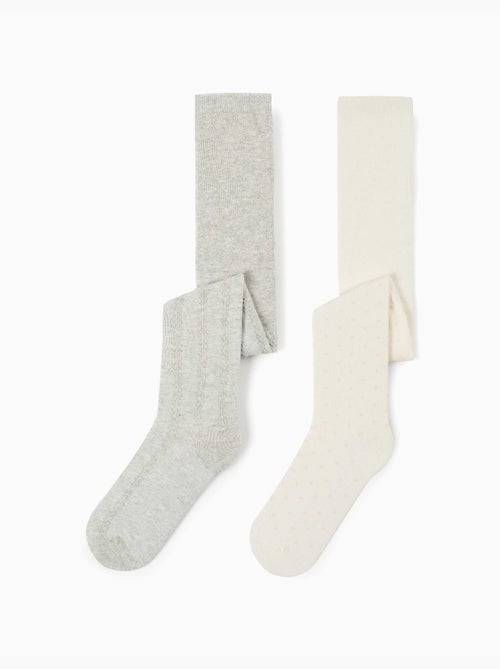 Confezione da 2 collant con pois/maglia a treccia - Kiabi