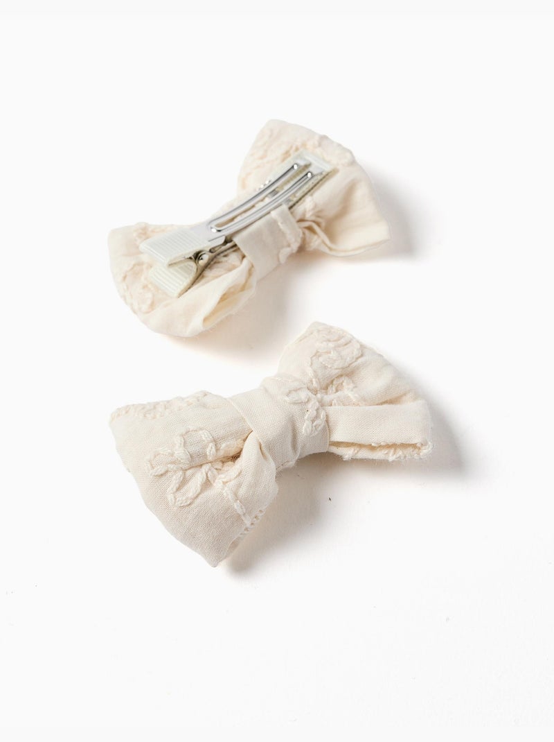 Confezione da 2 fermagli per capelli con fiocchi e ricami Beige - Kiabi