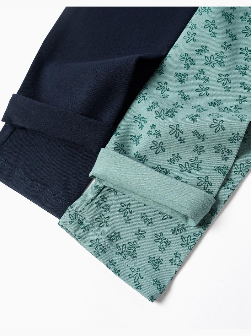 Confezione da 2 leggings lisci e stampati Verde chiaro - Kiabi
