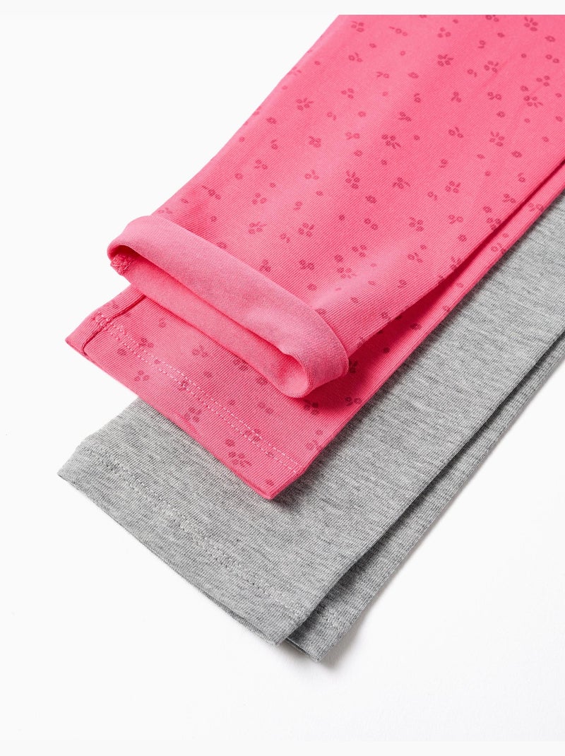 Confezione da 2 leggings lisci/floral Rosa - Kiabi