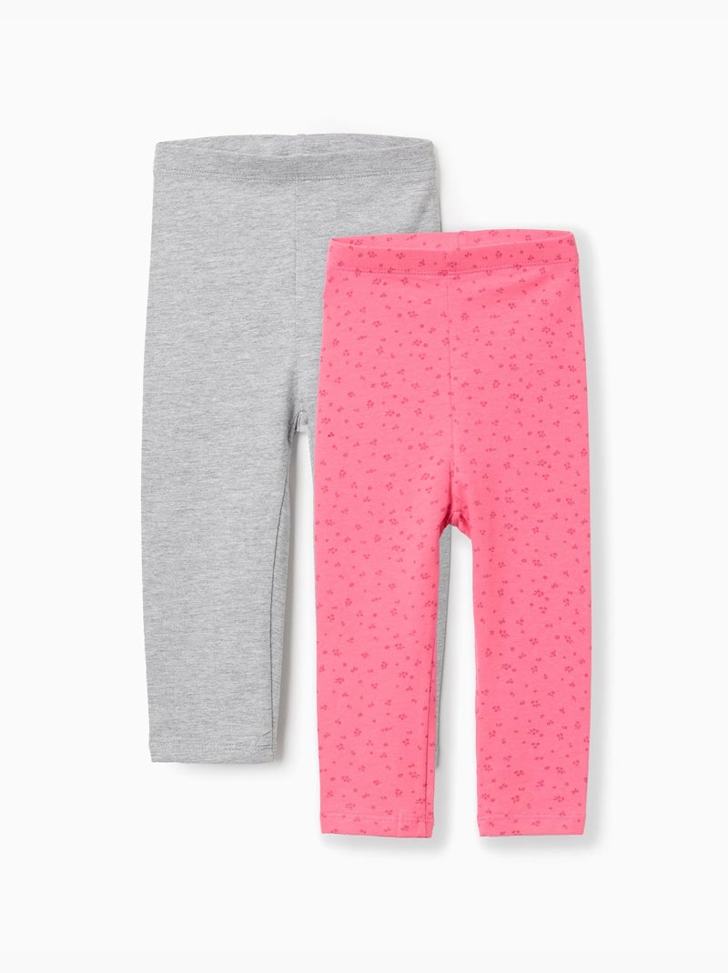 Confezione da 2 leggings lisci/floreali Rosa - Kiabi