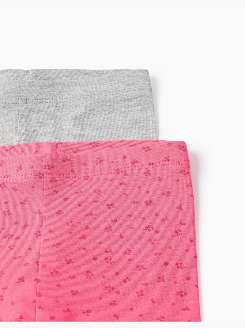 Confezione da 2 leggings lisci/floreali Rosa - Kiabi