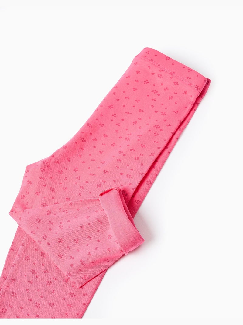 Confezione da 2 leggings lisci/floreali Rosa - Kiabi
