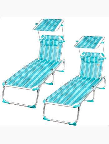 Confezione da 2 lettini da spiaggia multiposizione 186x49x30 cm con ombrellone e cuscino
