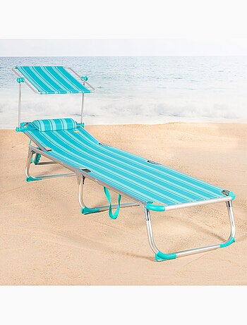 Confezione da 2 lettini da spiaggia multiposizione 186x49x30 cm con ombrellone e cuscino
