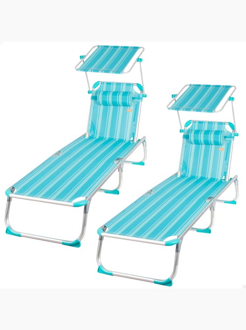 Confezione da 2 lettini da spiaggia multiposizione 186x49x30 cm con ombrellone e cuscino - Kiabi Confezione da 2 lettini da spiaggia multiposizione 186x49x30 cm con ombrellone e cuscino - Kiabi