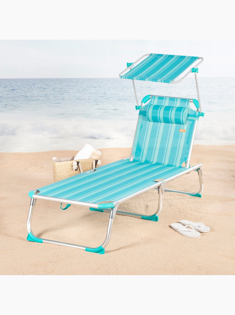 Confezione da 2 lettini da spiaggia multiposizione 186x49x30 cm con ombrellone e cuscino Turchese - Kiabi