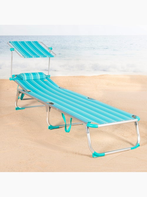 Confezione da 2 lettini da spiaggia multiposizione 186x49x30 cm con ombrellone e cuscino - Kiabi Confezione da 2 lettini da spiaggia multiposizione 186x49x30 cm con ombrellone e cuscino - Kiabi