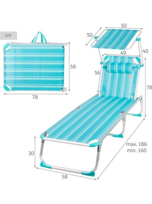 Confezione da 2 lettini da spiaggia multiposizione 186x49x30 cm con ombrellone e cuscino - Kiabi Confezione da 2 lettini da spiaggia multiposizione 186x49x30 cm con ombrellone e cuscino - Kiabi