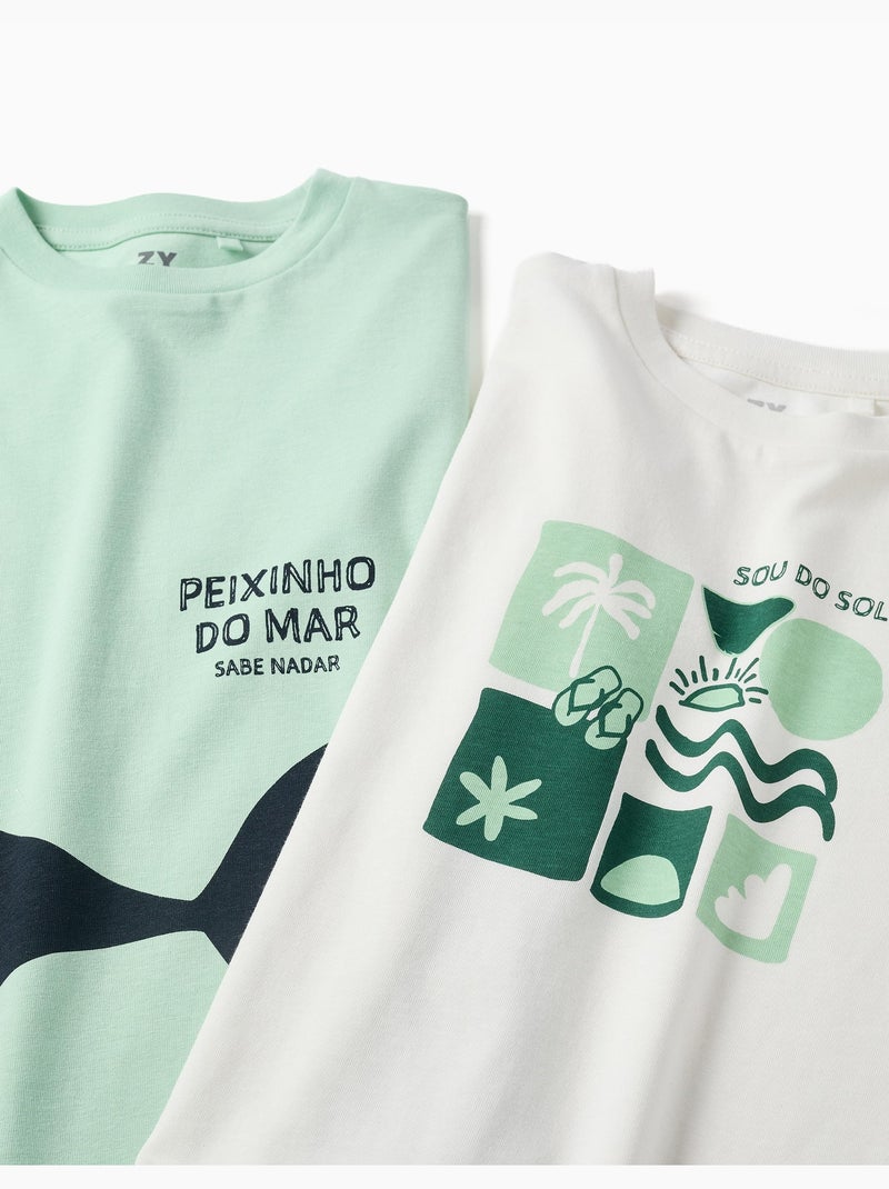 Confezione da 2 magliette in cotone con stampe da spiaggia Bianco - Kiabi