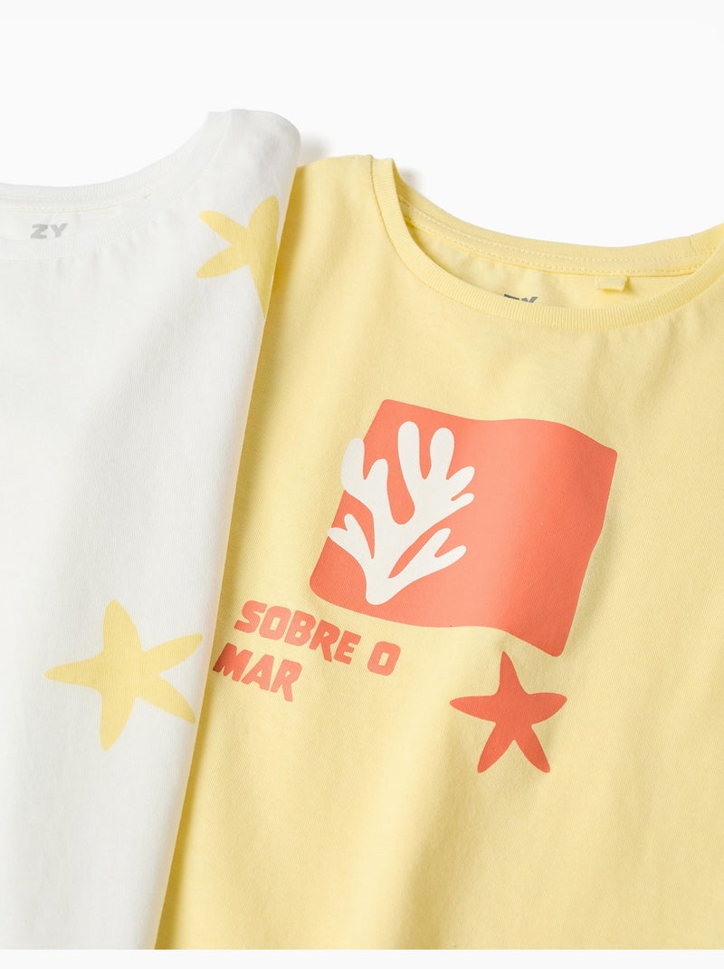 Confezione da 2 magliette in cotone con stampe di stelle marine Giallo chiaro - Kiabi