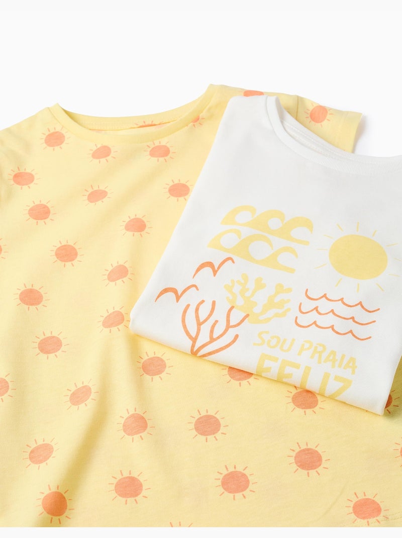 Confezione da 2 magliette in cotone con stampe estive Giallo chiaro - Kiabi