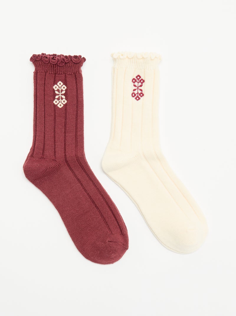 Confezione da 2 paia di calzini alla caviglia ricamati Beige - Kiabi