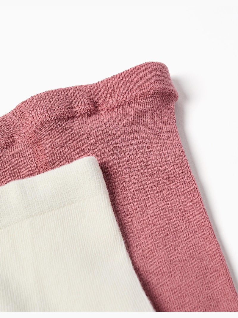 Confezione da 2 paia di collant a coste/jacquard Bianco Rosa - Kiabi