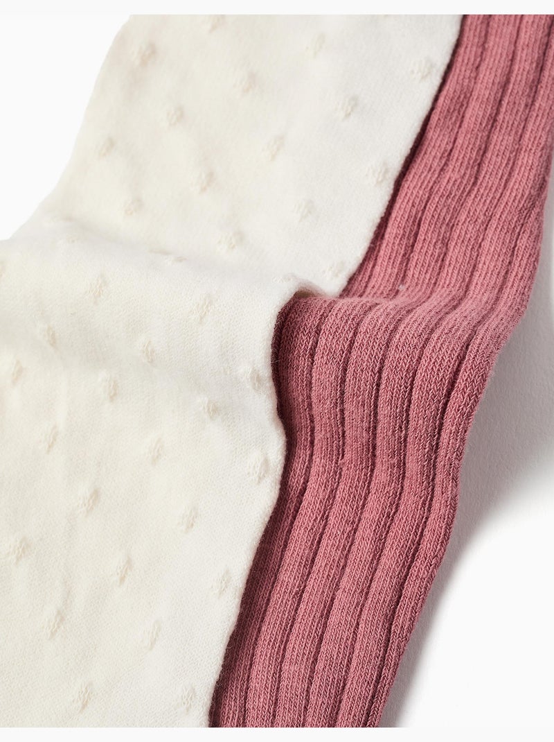 Confezione da 2 paia di collant a coste/jacquard Bianco Rosa - Kiabi